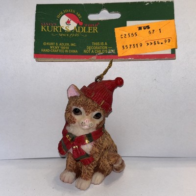 Vintage Kurt S. Adler Cat With Hat & Scarf Christmas Ornament NOS Toys R Us Tag