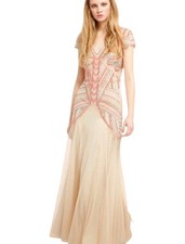 New Miss Selfridge Embellished Maxi Dress UK 8 Nude Pink Sequin Occasion Gown 