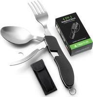 Campingbesteck Set 4-In-1 Schwarz Edelstahl Klappbesteck Tragetasche Outdoor