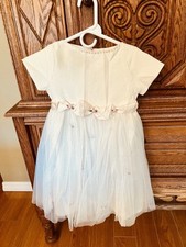 Vintage Girls Dress Full Frilly Easter Sz 5 Lace Sequins Ribbons Roses Beautiful