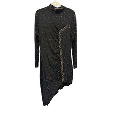 Bodycon Dress Women 3XL Black Asymmetric Pearl Sequins Party Glam Cocktail Gala