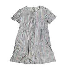 Madewell Striped Crewneck Button Front Tiered Mini Dress Cotton Size XS