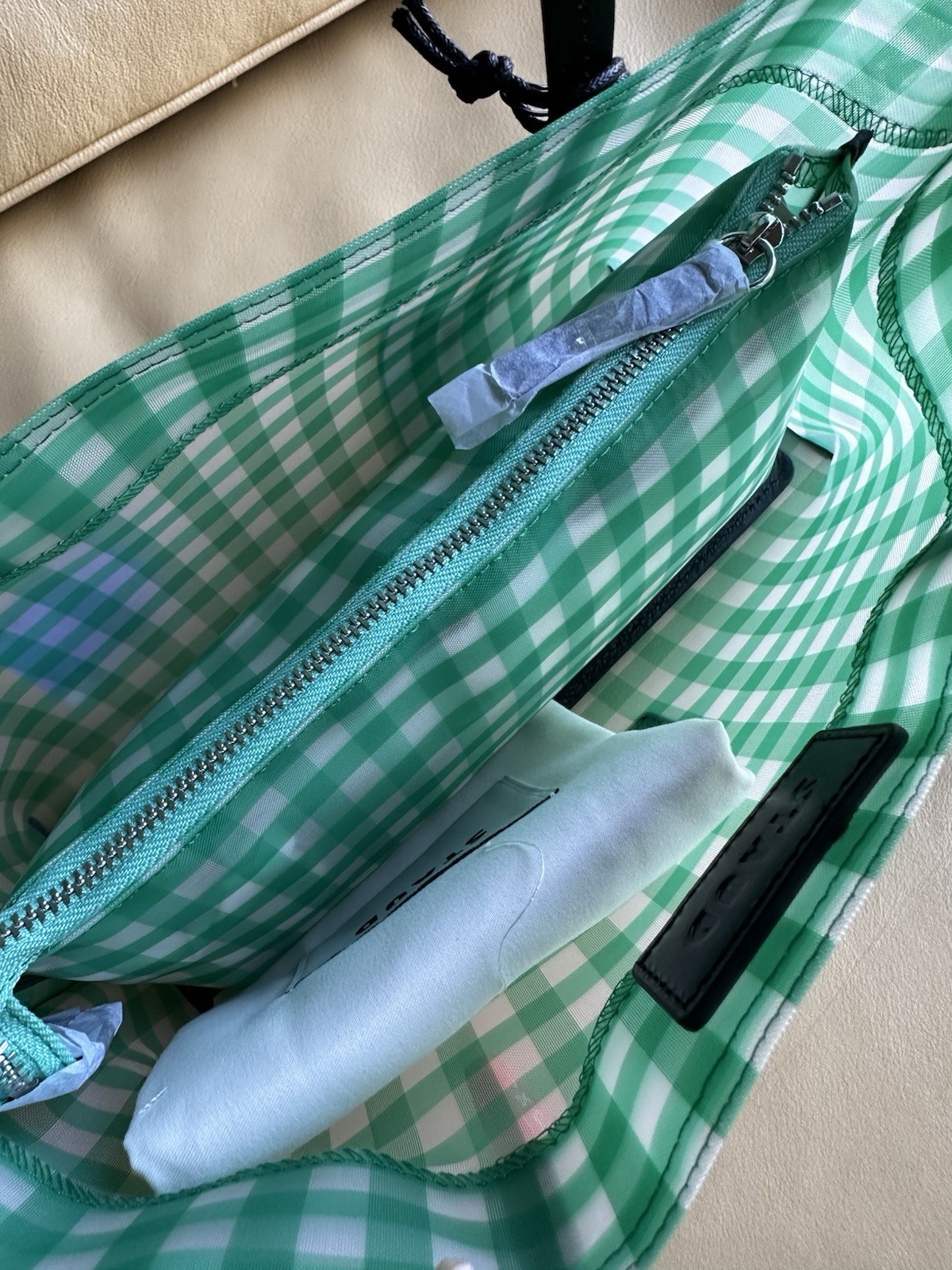 STAUD CHRISTOS MINI MESH TOTE JADE GINGHAM — image 6