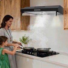 60cm Wall Mounted Range Hood w/ Rear & Top Ventilation 3 Speed Fan Exhaust Pipe