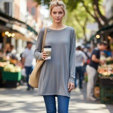 Gap Minimalist Knee Length Dress Womens Size LT Light Gray Long Slit Sleeve