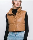 Tan Faux Leather Puffer Vest Size Small NWT