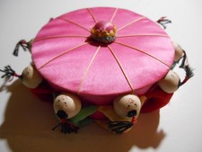VTG 1960s PINK Silk Padded TRINKET Jewelry Box - 10 Colorful Asian Children Kids