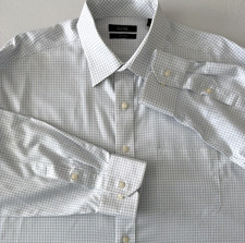 Tasso Elba Mens 17 1/2 36/37 XL White Blue Plaid Check Graph Paper Classic EUC