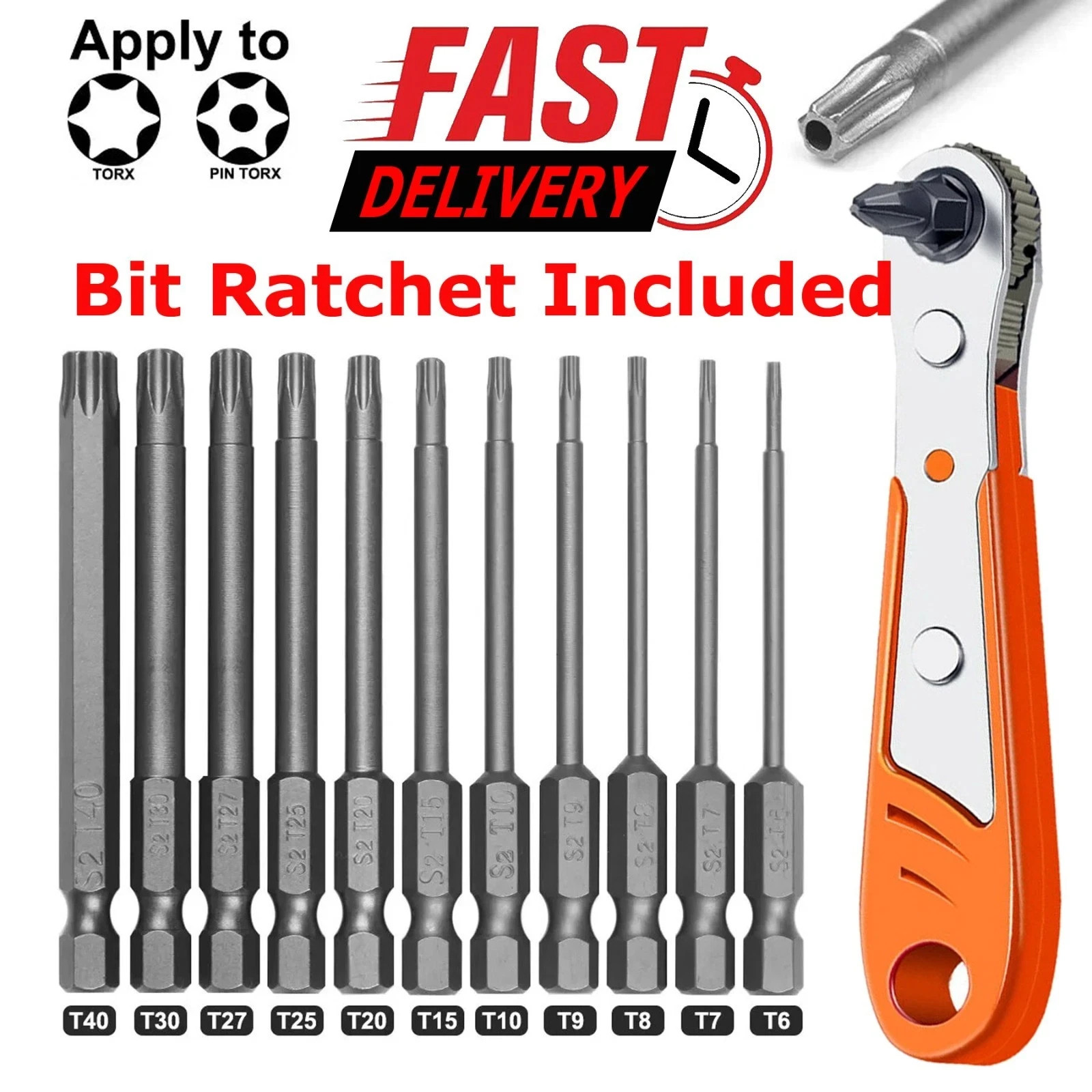 12X T6-T40 Magnetic Head Torx Screwdriver Bit Set Security Tamper Proof Star
