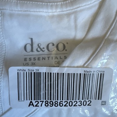 D & CO Essentials Women's White Short Sleeve VNeck T-Shirt Size 3X NWT plus size