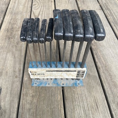 Vintage Vaco T Handle Hex Key Set SAE 3/32-3/8 Allen Wrench Bench top Holder