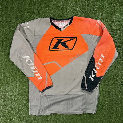 Klim Motocross Jersey Mens Sz L Orange Gray Long Sleeve Off Road Mesh DISTRESSED
