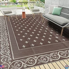 Pauwer 9'x12' Waterproof Reversible Outdoor Rug - Lightweight Plastic for Patios