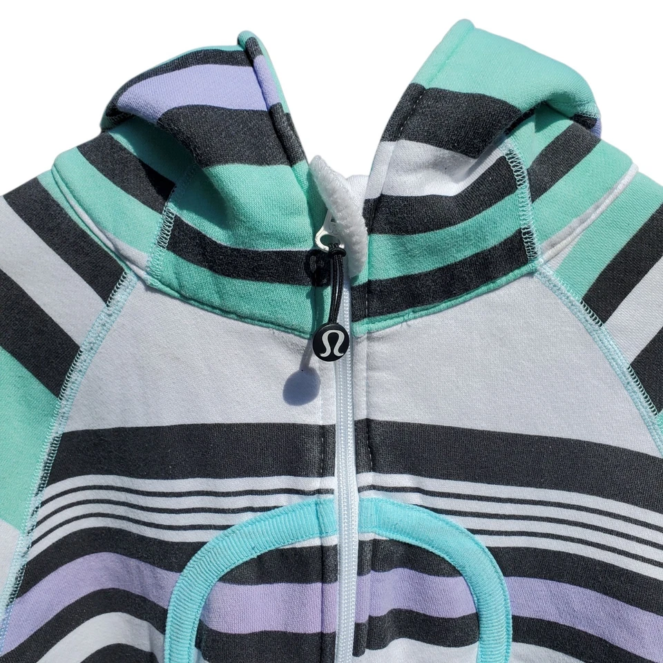 Sudadera con capucha Lululemon Scuba para mujer Aqua/Mint a rayas cremallera completa talla desconocida Foto 3 de 4