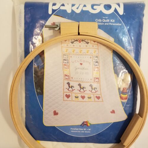 Baby Quilt Kit Cross Stitch And 12 Inch Wood Embroidery Hoop 38x58 Crib Quilt - Foto 1 di 9