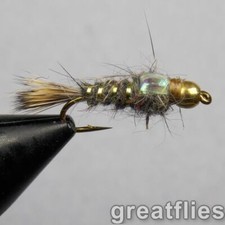 1 dozen (12) - Gold Ribbed Hare's Ear - Flash Back - Dark - Bead Head