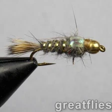 1 dozen (12) - Gold Ribbed Hare's Ear - Flash Back - Dark - Bead Head