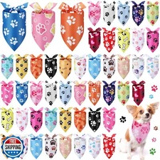 Abbylike 50 Pieces Paw Print Dog Bandanas Bulk Dog Bandanas for Pets Triangle