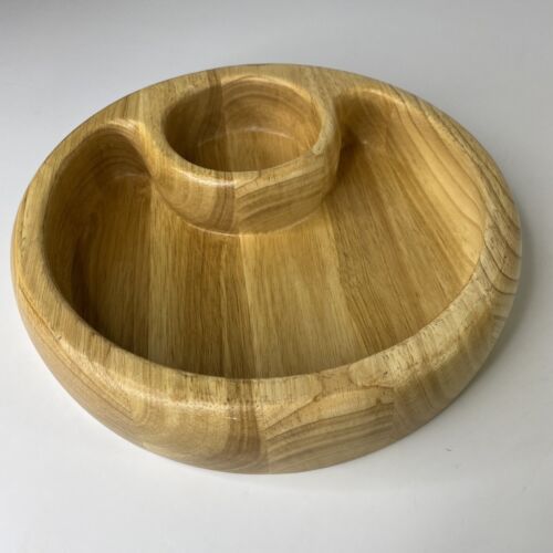Crate & Barrel Chip Dip Tray Beech Wood Dish Party Round 12 in Missing Bowl - Picture 3 of 11