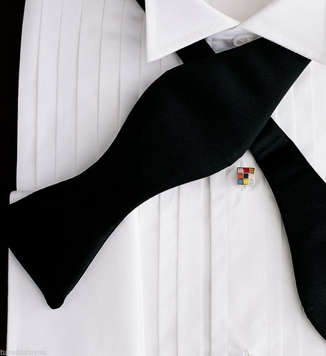 Men's Black Heavy Silk Pleated Cummerbund Self Tie Bow Tie Very Nice - Picture 3 of 3