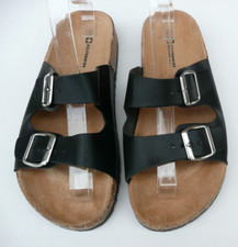 Alpine Swiss Men's Size 8 Comfort Shoes Double Black Straps Slide Sandals Flat