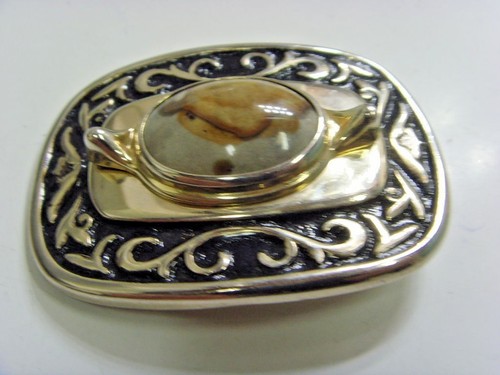 Hebilla de cinturón vintage única piedra preciosa natural jaspe america occidental 47964 - Imagen 3 de 4