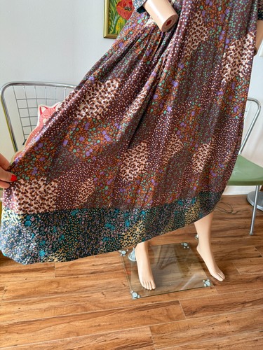 Vintage 70s Boho Hippie Patchwork Cotton Kaftan Circle Skirt Maxi Dress M - Picture 6 of 8