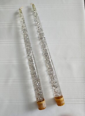 Mid-century Lucite Candlesticks (set of 2) silver glitter A85
