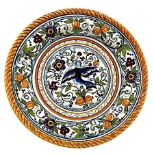TABLETOPS GALLERY Villa Paradiso Handmade Ceramic Serving Plate 17” Bird Floral