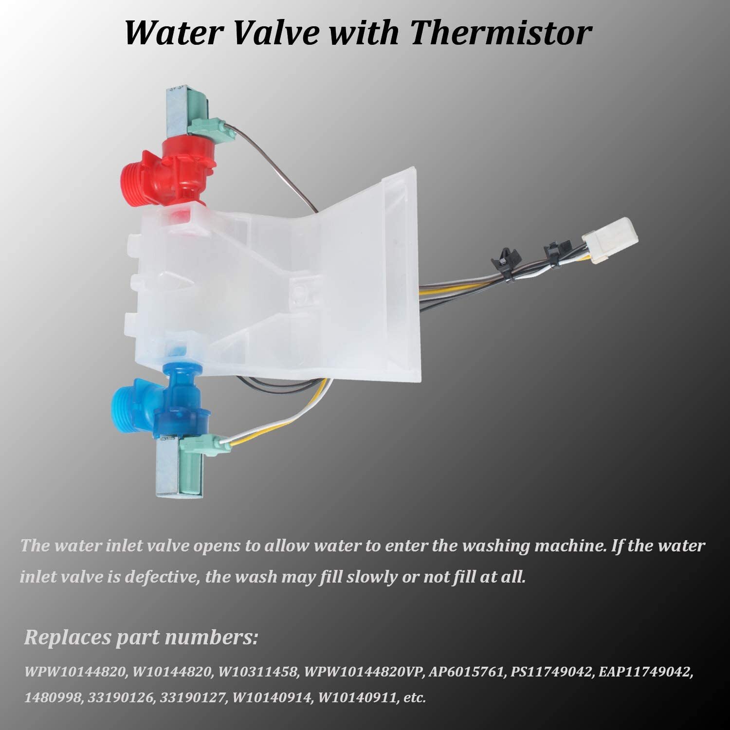Washer Water Inlet Valve Assembly For Whirlpool Kenmore W10144820 AP6015761