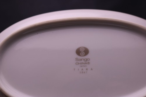 Sango TIARA Oval Vegetable Serving Bowl Blue Gold #3847 Hand Painted Flower - Picture 7 of 8