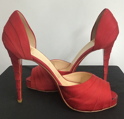 Christian Louboutin Armadillo D'Orsay Pump Red Satin Peep Toe Christian Louboutin Armadillo D'Orsay Pump Red Satin Peep Toe