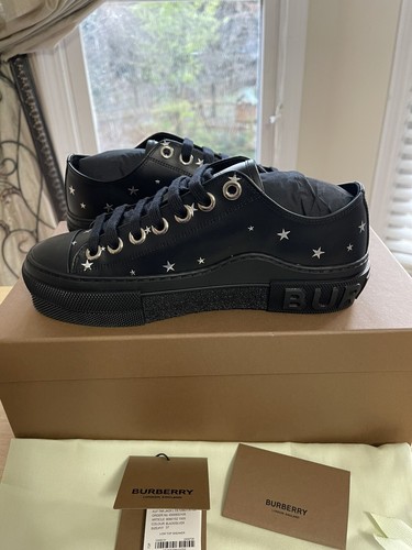 NIB Burberry Women's Jack Star sneakers In Black Silver C Size 37 Msrp $690 - Picture 9 of 12