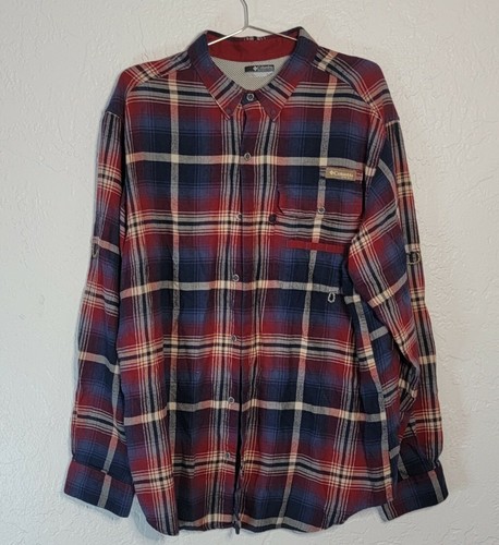 Columbia PFG Flannel Fishing Shirt - Size XL-Long Sleeve Button Down *FREE SHIP