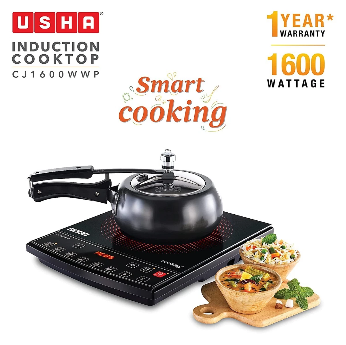 Usha CJ1600WWP Induction Cooktop 1600 Watts Black Free Shipping