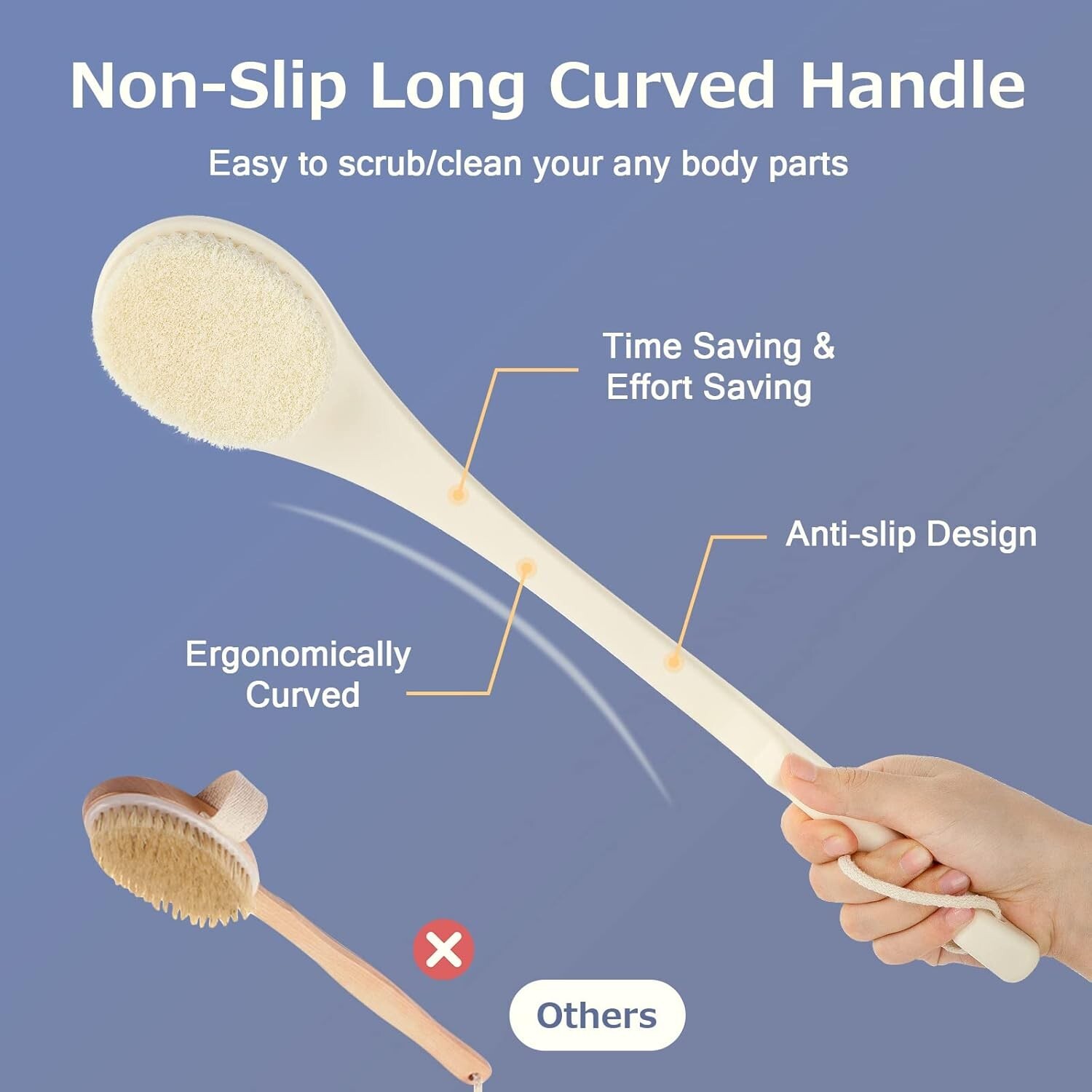 Body Brush Back Scrubber, 17 in Never Mold Back Brush Long Handle For Shower