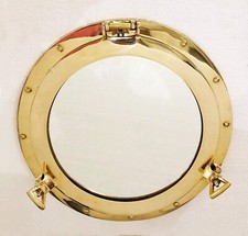15 inch Brass Porthole Gold Finish Port Mirror Wall Hanging Ship Porthole Decor