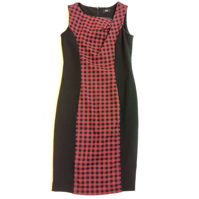 F&F Red Black Check Slimming Bodycon Tartan Asymmetric Neck Dress Size 8 |  eBay