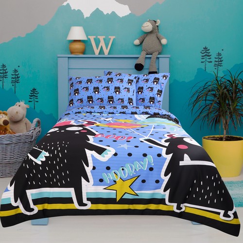 3 Piece Polyester Microfiber Kids Duvet Cover Set Big Black Cartoon Print Twin - Bild 1 von 10