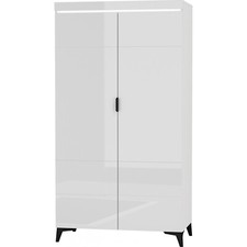 Kleiderschrank 105 cm Baldur Schrank 2 Türeiger Drehtürenschrank Weiß Hochglanz