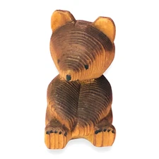 Japanese Kokeshi Doll Bear Kinugawa Ainu Cedar Cypress Wooden Craft Carving B58