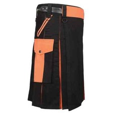 Black and Orange Utility Hybrid Kilt   Scottish Handmade Deluxe Hybrid Kilt
