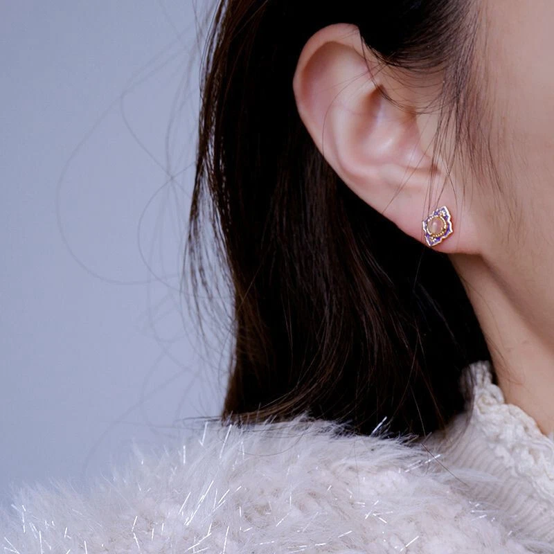 Pendientes delicados de plata esterlina vintage de ópalo de fuego nenúfar garra poste regalo Foto 4 de 4