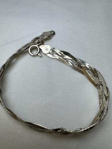 925 Italian Sterling Silver Vintage Flossed Braided Woven Link Bracelet Italy - Picture 4 of 5