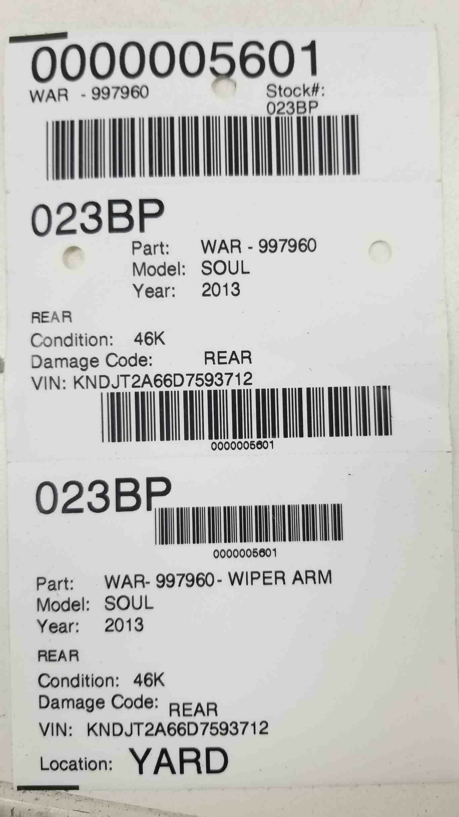 11-13 KIA SOUL REAR WIPER ARM OEM PN:988112K001 | eBay 