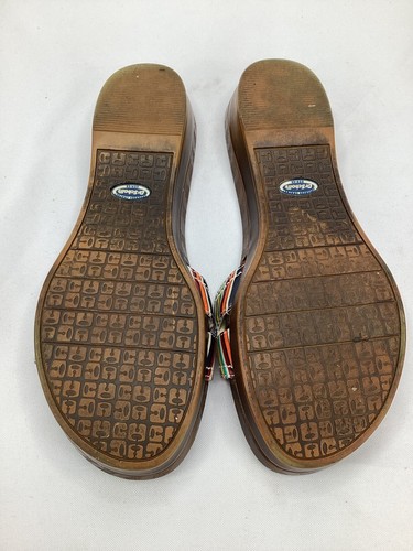 Dr Scholls Colorful Striped Comfort Slides Sandals Faux Wood Flip Flops Size 9 - Picture 6 of 7