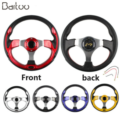 13'' 320mm Universal Racing Flat Drift Sport Leather Steering Wheel + Horn