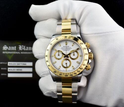 ROLEX - 18kt Gold & SS DAYTONA White Index Dial Fat Buckle 116523 - SANT BLANC - Picture 3 of 10