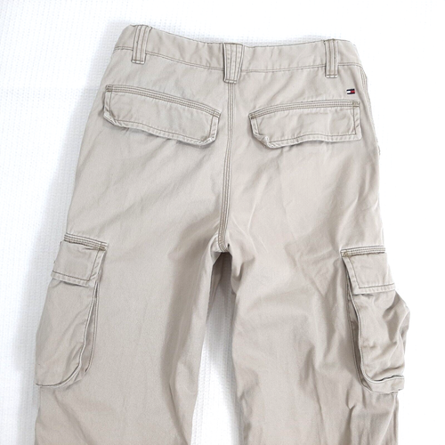 Y2K Tommy Hilfiger Boys Sz 12 Cargo Pants Khaki Tan Beige Adjustable Tabs Cotton - Picture 5 of 13