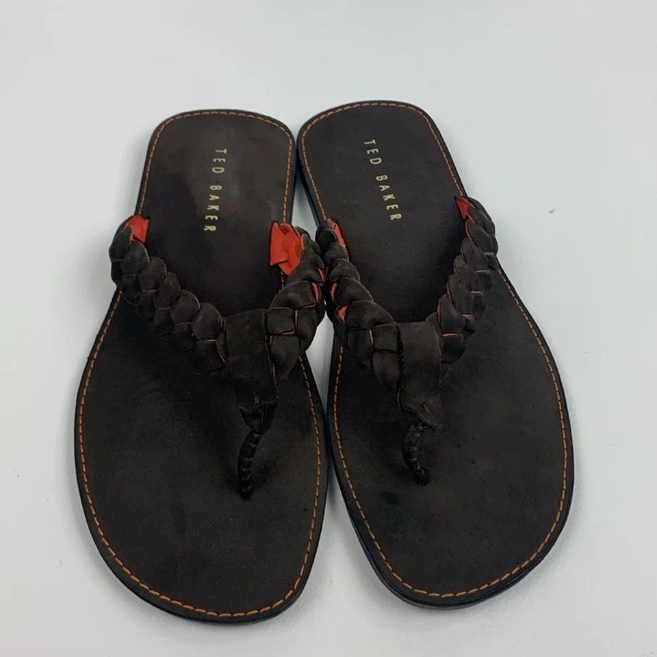 Chanclas Ted Baker trenzadas de cuero marrón estilo tanga para hombre 11-12 Foto 2 de 4